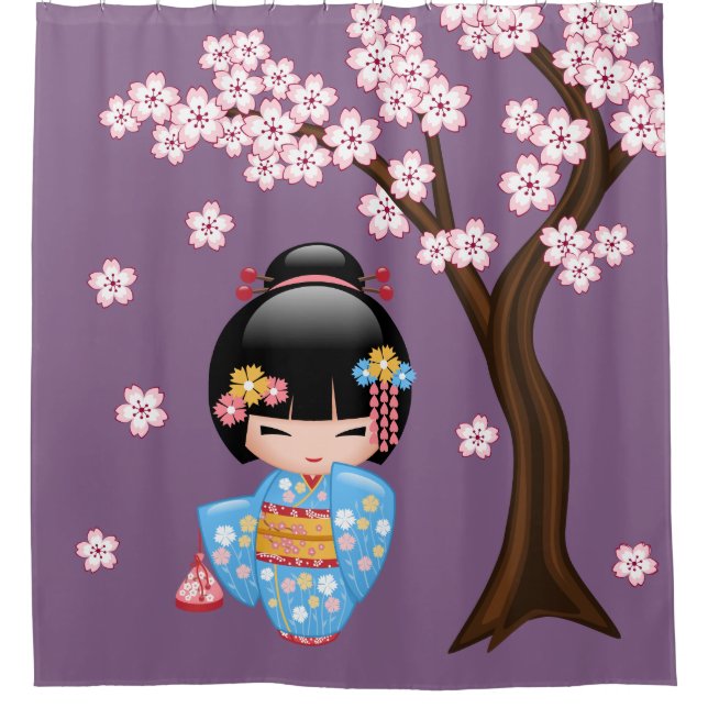 Cortina Para Box Boneca Maiko Kokeshi Cute Geisha Menina Roxo (Frente)