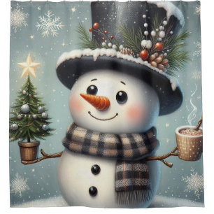 Cortina Para Box Bonito boneco de Natal/Neve de inverno