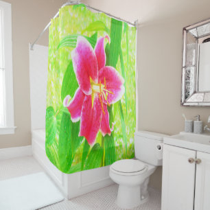 Cortina Para Box Bonito Stargazer Rosa Profundo Lily no Verde limã