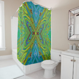 Cortina Para Box Borboleta Abstrata Chartreuse e Azul Trippy