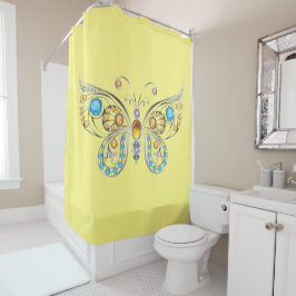 Cortina Para Box Borboleta Clássica Amarelo Claro