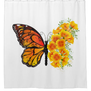 Cortina Para Box Borboleta Flor com Papagaio Amarelo da Califórnia