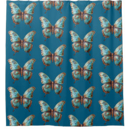 Cortina Para Box Borboletas Azuis Turquesa