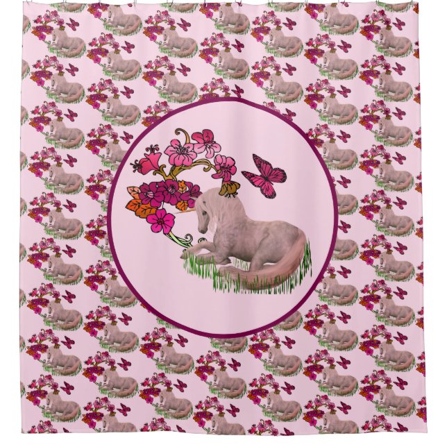 Cortina Para Box Borboletas E Flores De Unicórnio (Frente)