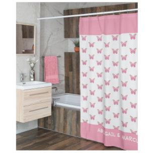 Cortina Para Box Borboletas Rosa Banho