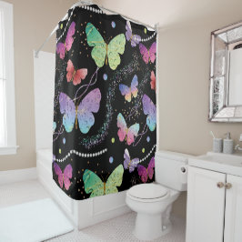 Cortina Para Box Borboletas Roxas e Azuis Brilhantes