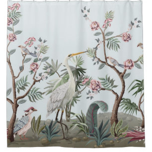 Cortina Para Box Border in chinoiserie style with storks and peonie