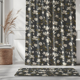 Cortina Para Box Bosque de Magnólia Branca em Floral Elegante Cinza