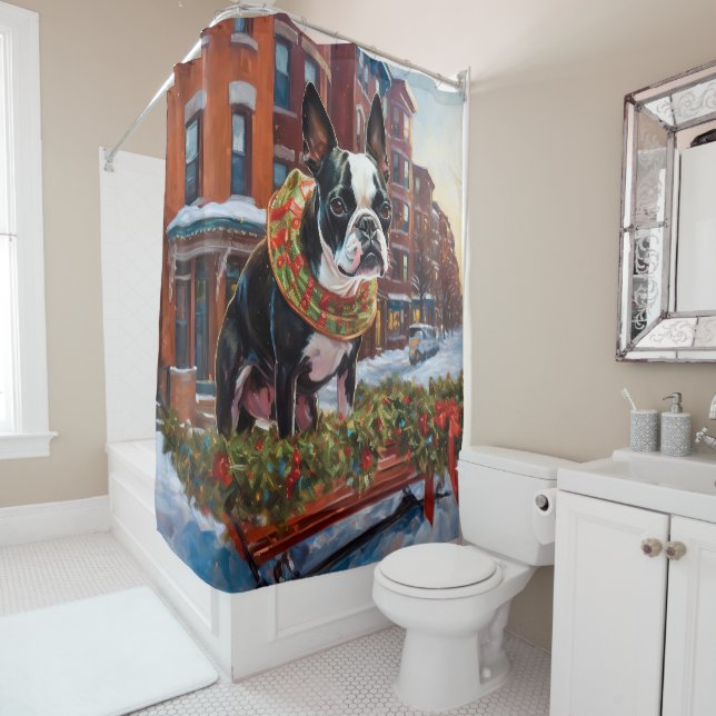 Cortina Para Box Boston Terrier Christmas Fesason (In Situ)