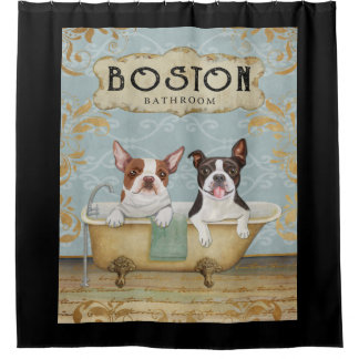 Cortina Para Box Boston Terrier Dog Bathroom