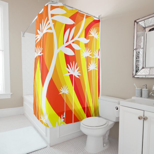 Cortina Para Box Botânica branca e laranja (In Situ)