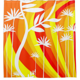 Cortina Para Box Botânica branca e laranja