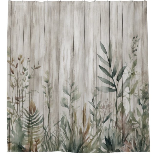 Cortina Para Box Botanical Foliage Farmhouse Barn Wood look (Frente)