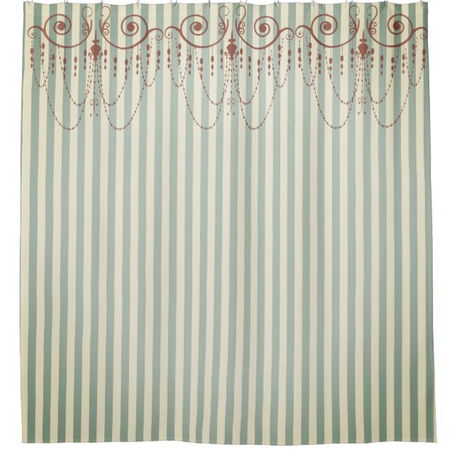 Cortina Para Box Boutique Stripes Azul / Chandeliers - (Frente)