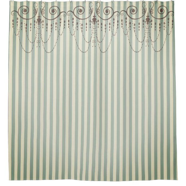 Cortina Para Box Boutique Stripes Green / Chandeliers - (Frente)