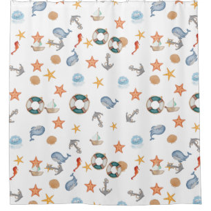 Cortina Para Box Branca de âncora do oceano de polvo náutico modern