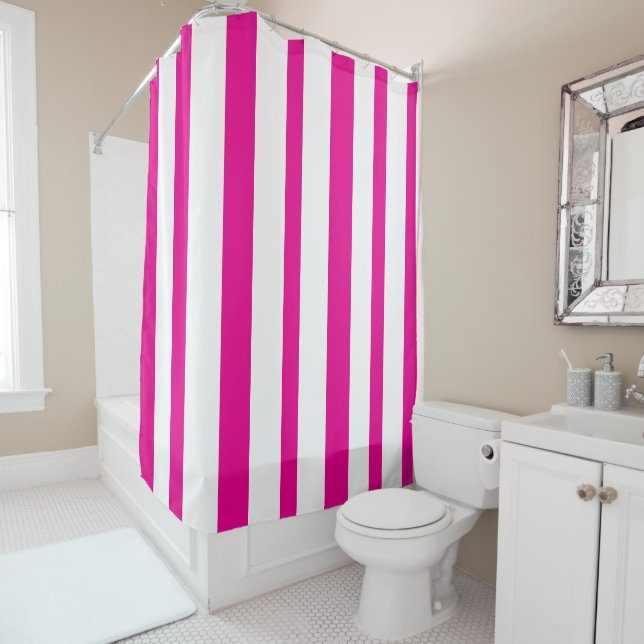 Cortina Para Box Bright Hot Pink White Summer Stripes (In Situ)