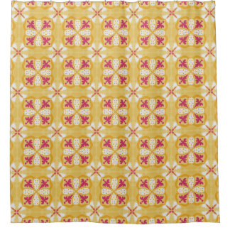 Cortina Para Box bright yellow pattern with red and white floral