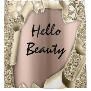 Cortina Para Box Brilhante Rosa 3D Dourado HELLO Girly