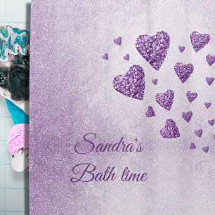 Cortina Para Box Brilhante roxo corações lavanda