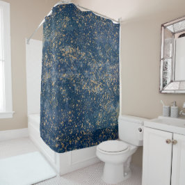 Cortina Para Box Brilho Azul e Dourado Espalhado Moderno