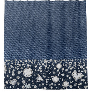 Cortina Para Box Brilho Diamante Diamantes Jeans Azul Glam Tendênci