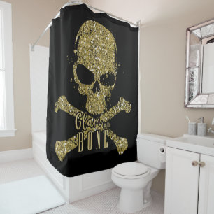 Cortina Para Box Brilho Dourado Glam Preto até os Ossos Caveira