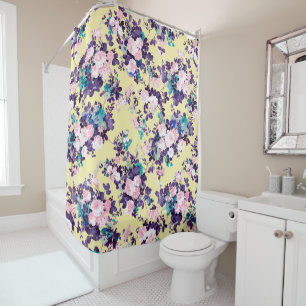 Cortina Para Box Brilho floral roxo, cor-de-rosa, moderno