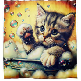 Cortina Para Box "Bubble Bath Kitten - Whimsical Bath Time Art"