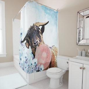 Cortina Para Box Bubblegum Watercolor Goat Blue Floral GetYerGoat™