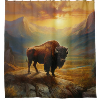 Cortina Para Box Buffalo Bison Sunset Silhouette