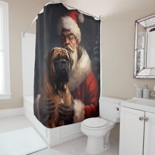 Cortina Para Box Bullmastiff Com Papai Noel Natal Festivo (In Situ)