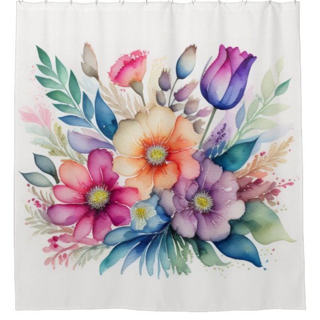 Cortina Para Box Buquê de Aquarela de Flores (Frente)