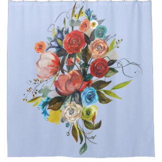 Cortina Para Box Buquê de Aquarela Doce Periwinkle Personalizável