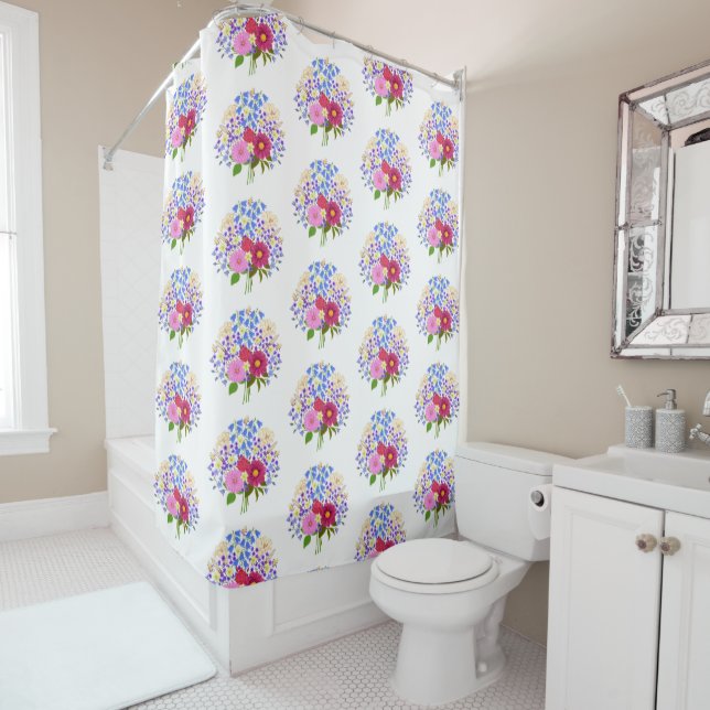 Cortina Para Box Buquê de Flores com Dália Branca (In Situ)