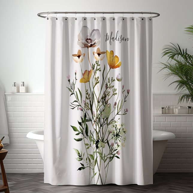 Cortina Para Box Buquê de Flores Silvestres Secas Monograma (In situ bathroom)