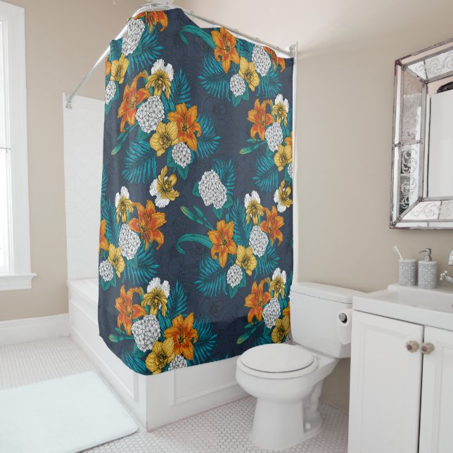 Cortina Para Box Buquê tropical em azul (In Situ)