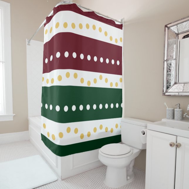Cortina Para Box Burgundy and Emerald Stripes Polka Dots Christmas  (In Situ)