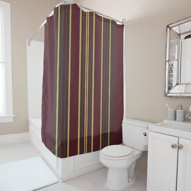 Cortina Para Box Burgundy Gold Stripes (In Situ)