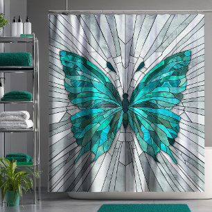 Cortina Para Box Butterfly Mosaic - Emerald Green e Cinzas