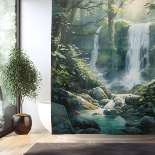 Cortina Para Box Cachoeira da Floresta Mística em Aquarela