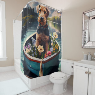 Cortina Para Box Cachorro Airedale em um remo: Uma aventura cênica