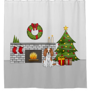 Cortina Para Box Cachorro Blenheim Em Uma Sala De Natal Festiva