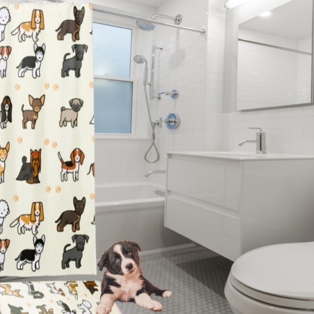 Cortina Para Box Cachorro Cachorro Pupado Divertido (Matching shower mat available in store.)
