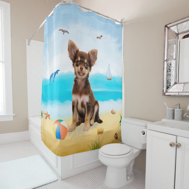 Cortina Para Box Cachorro Chihuahua na Praia (In Situ)