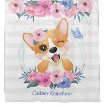 Cachorro Corgi Fofo Coroa de Flores Borboleta Azul
