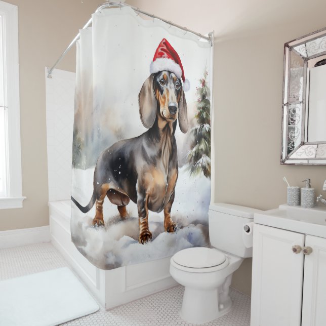 Cortina Para Box Cachorro Dachshund na Neve Natal (In Situ)