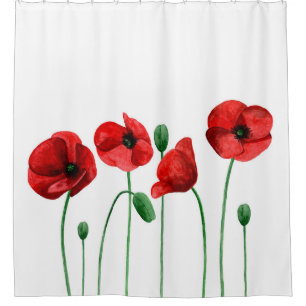 Cortina Para Box Cachorro d'água. Flores vermelhas. Botânica