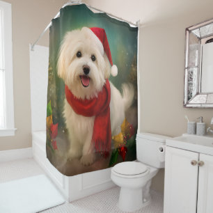 Cortina Para Box Cachorro de Coton de Tulear no Natal da Neve
