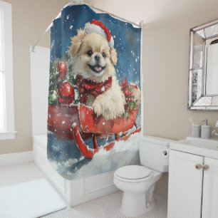 Cortina Para Box Cachorro de Pekingês com Sledge Deixe-o nevar no N
